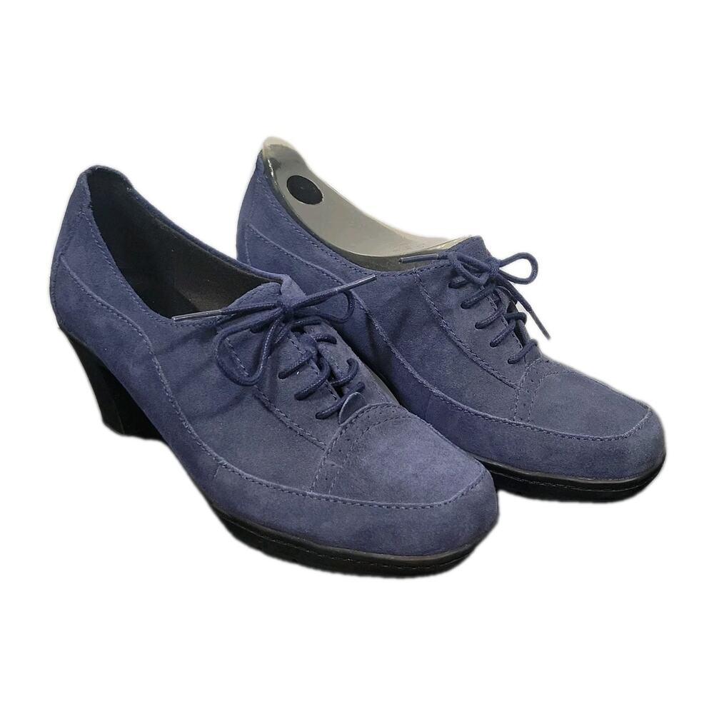 Clarks Bendables Shoes Womens Size US 8.5 Honest Q Blue Suede Lace Up 2.5" Heels